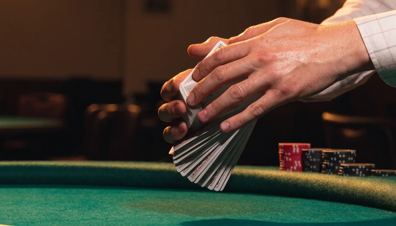 Stół pokerowy z żetonami i kartami w sali eventowej Montclairons