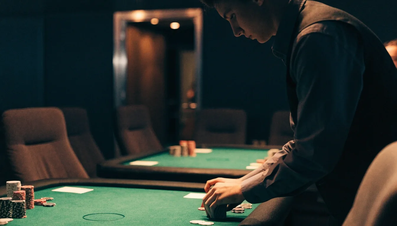 Stół pokerowy z kartami i żetonami podczas rozdania