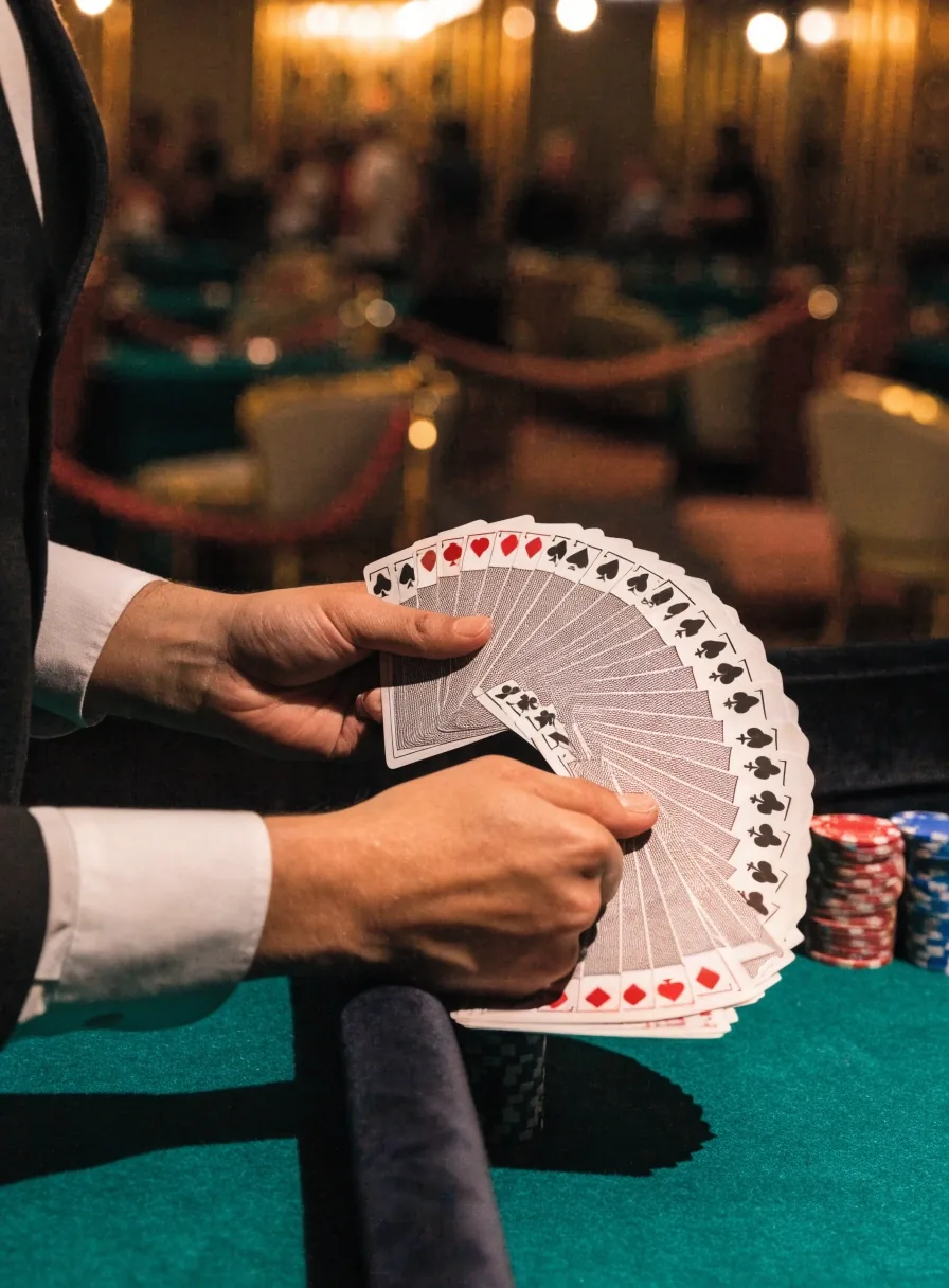 Żetony i karty na suknie stołu pokerowego